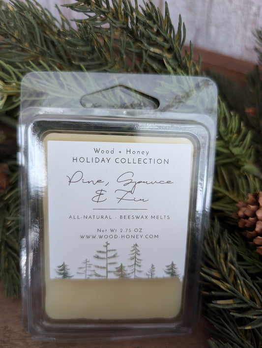 Holiday Collection ~ Beeswax Melts:  Pine, Spruce & Fir